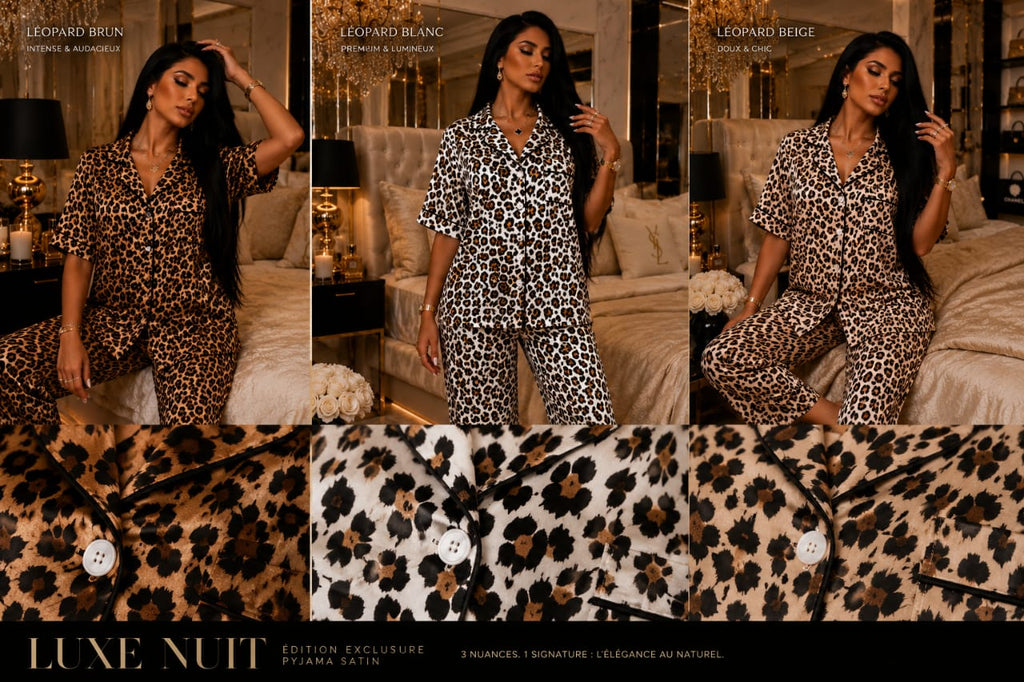 Pyjama Satin Femme Imprimé Léopard – Ensemble Chemise & Pantalon Long Luxe