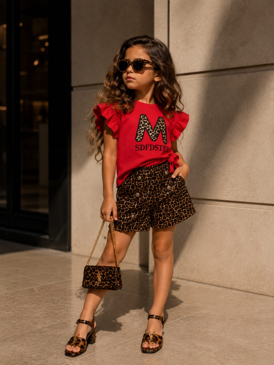 Ensemble Fille Léopard Chic – T-shirt à Volants & Short Imprimé