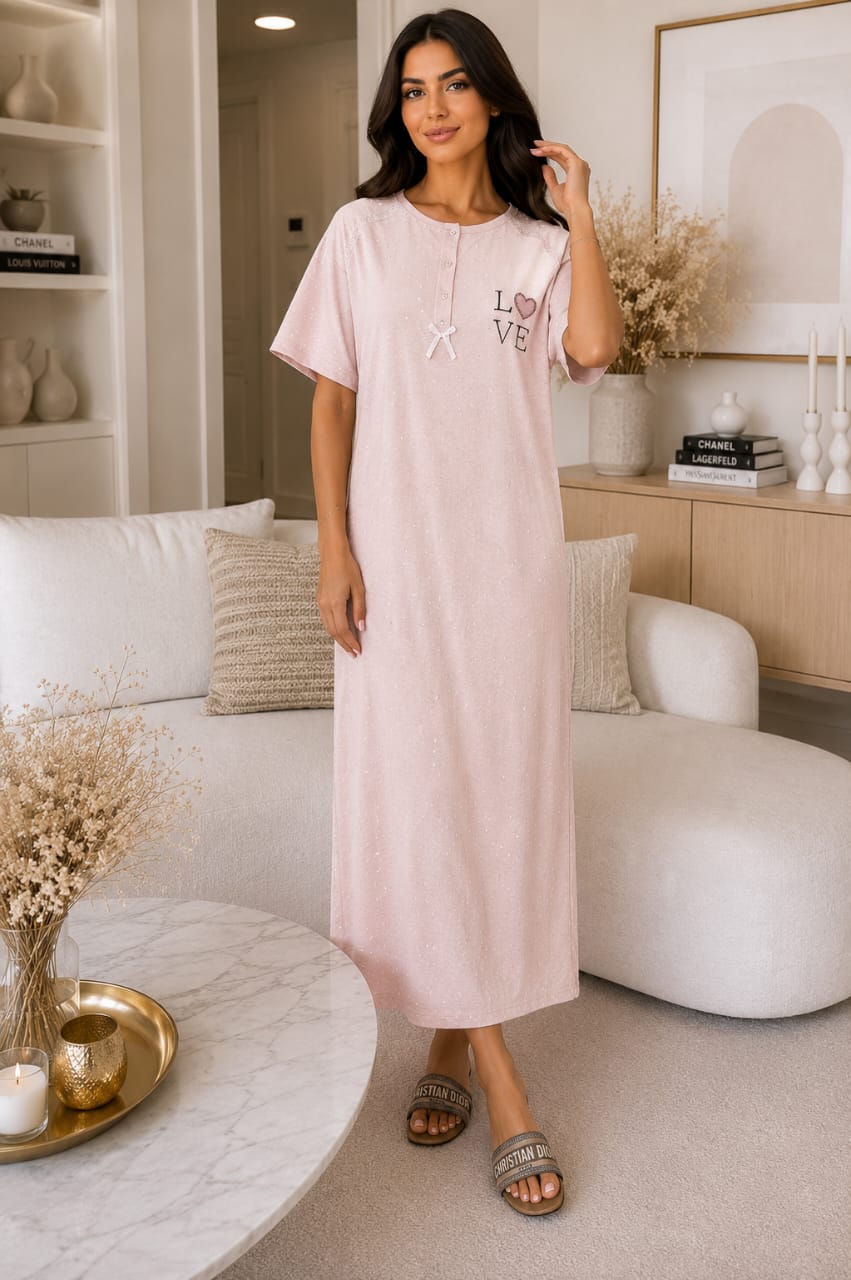 Chemise de nuit longue LOVE en coton texturé – Confort & Élégance