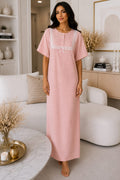 Chemise de nuit longue en coton texturé avec dentelle élégante – Femme