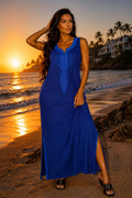 Robe de plage longue sans manches avec broderie orientale – Élégance estivale