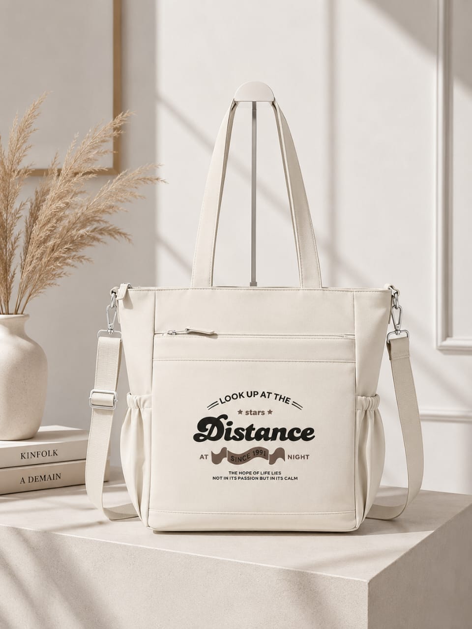 Sac cabas multifonction en toile avec bandoulière – Grand format