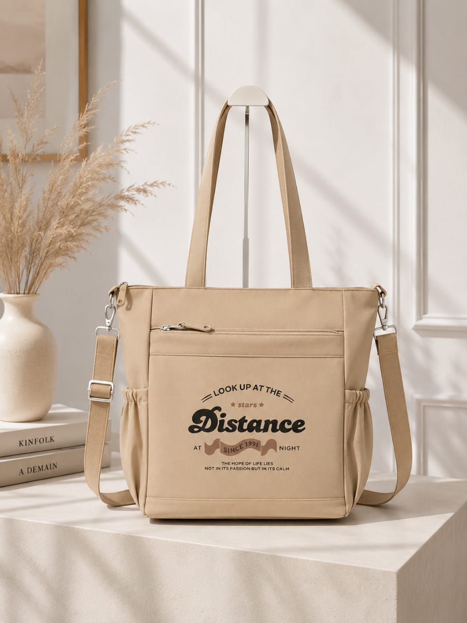 Sac cabas multifonction en toile avec bandoulière – Grand format