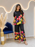 Ensemble Femme 2 Pièces Fluide – Haut Oversize & Pantalon Large Imprimé