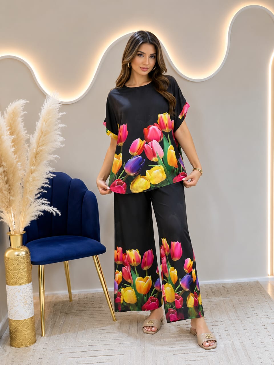 Ensemble Femme 2 Pièces Fluide – Haut Oversize & Pantalon Large Imprimé