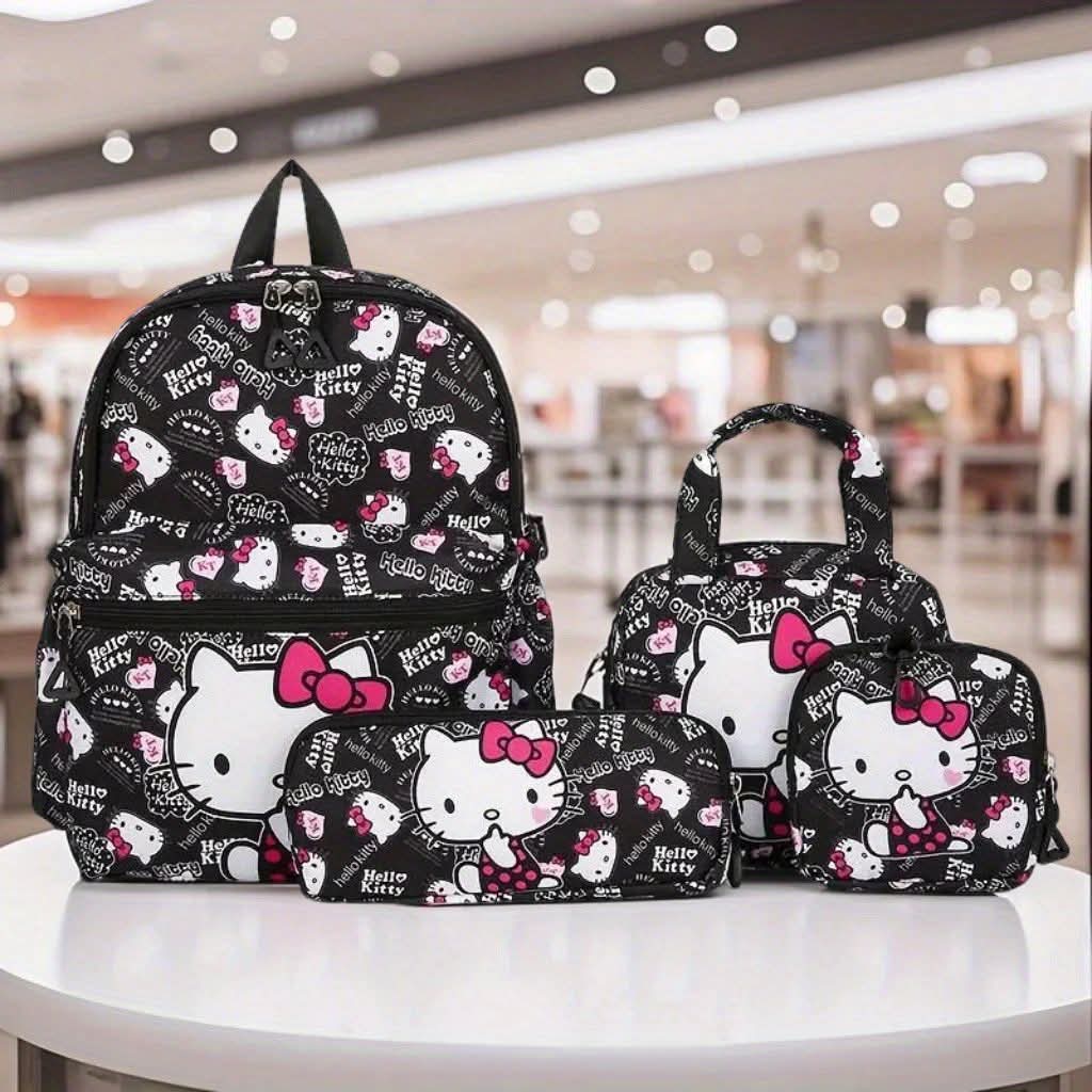 Ensemble de Sacs Scolaires Hello Kitty 4 Pièces – Sac à Dos, Sac Repas, Trousse & Pochette