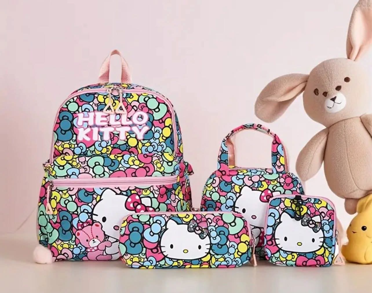 Ensemble de Sacs Scolaires Hello Kitty 4 Pièces – Sac à Dos, Sac Repas, Trousse & Pochette