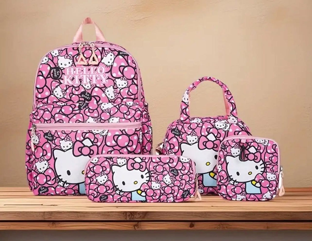 Ensemble de Sacs Scolaires Hello Kitty 4 Pièces – Sac à Dos, Sac Repas, Trousse & Pochette