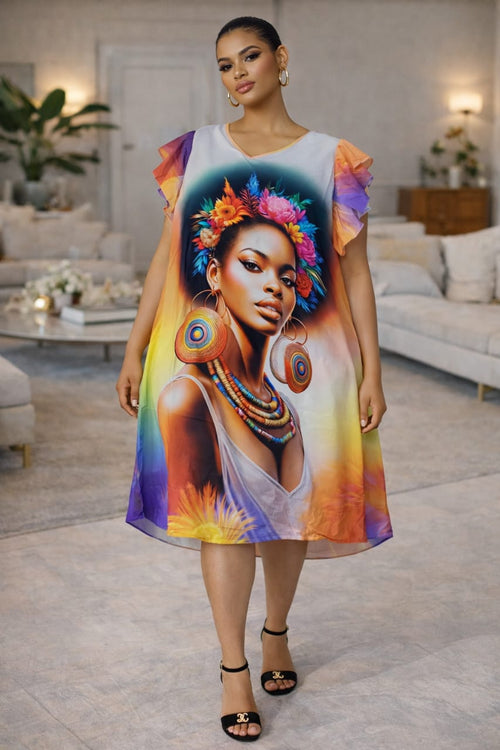 Robe Fluide Imprimé Artistique – Style Africain Chic