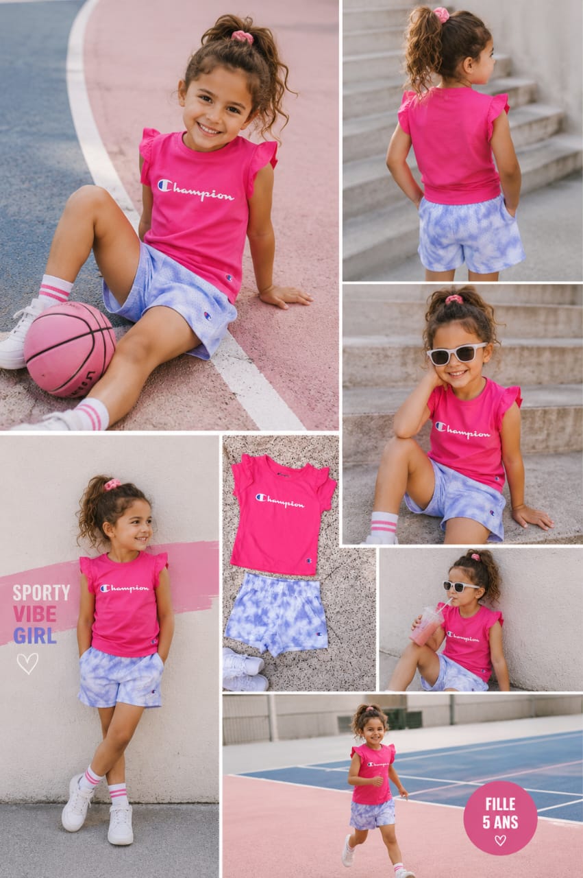 Ensemble Sport Fille Champion – T-shirt & Short Confort Premium