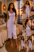 Robe Midi Rayée Boutonnée – Élégance Décontractée Été Femme