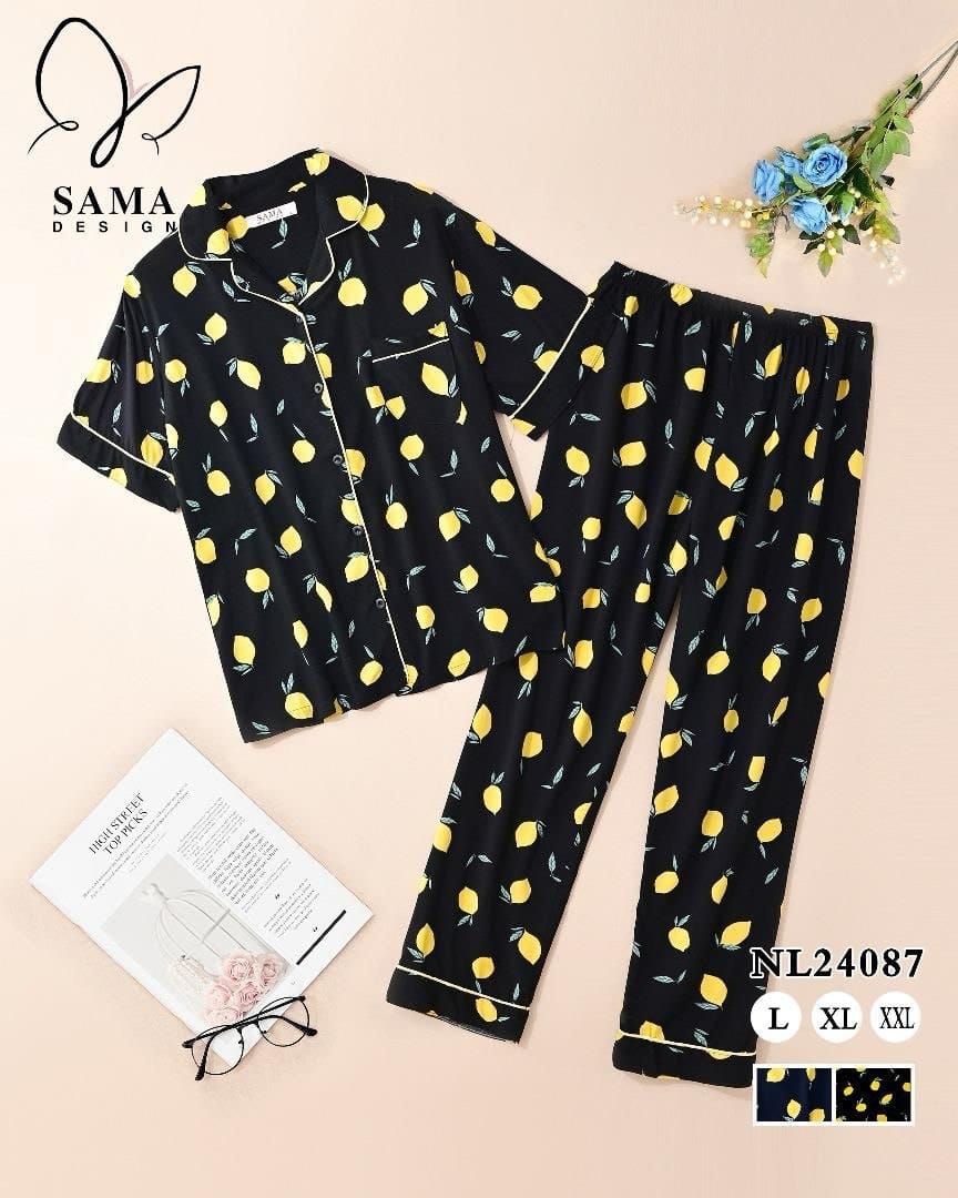 Ensemble pyjama femme boutonné – Chemise manches courtes & Pantalon imprimé