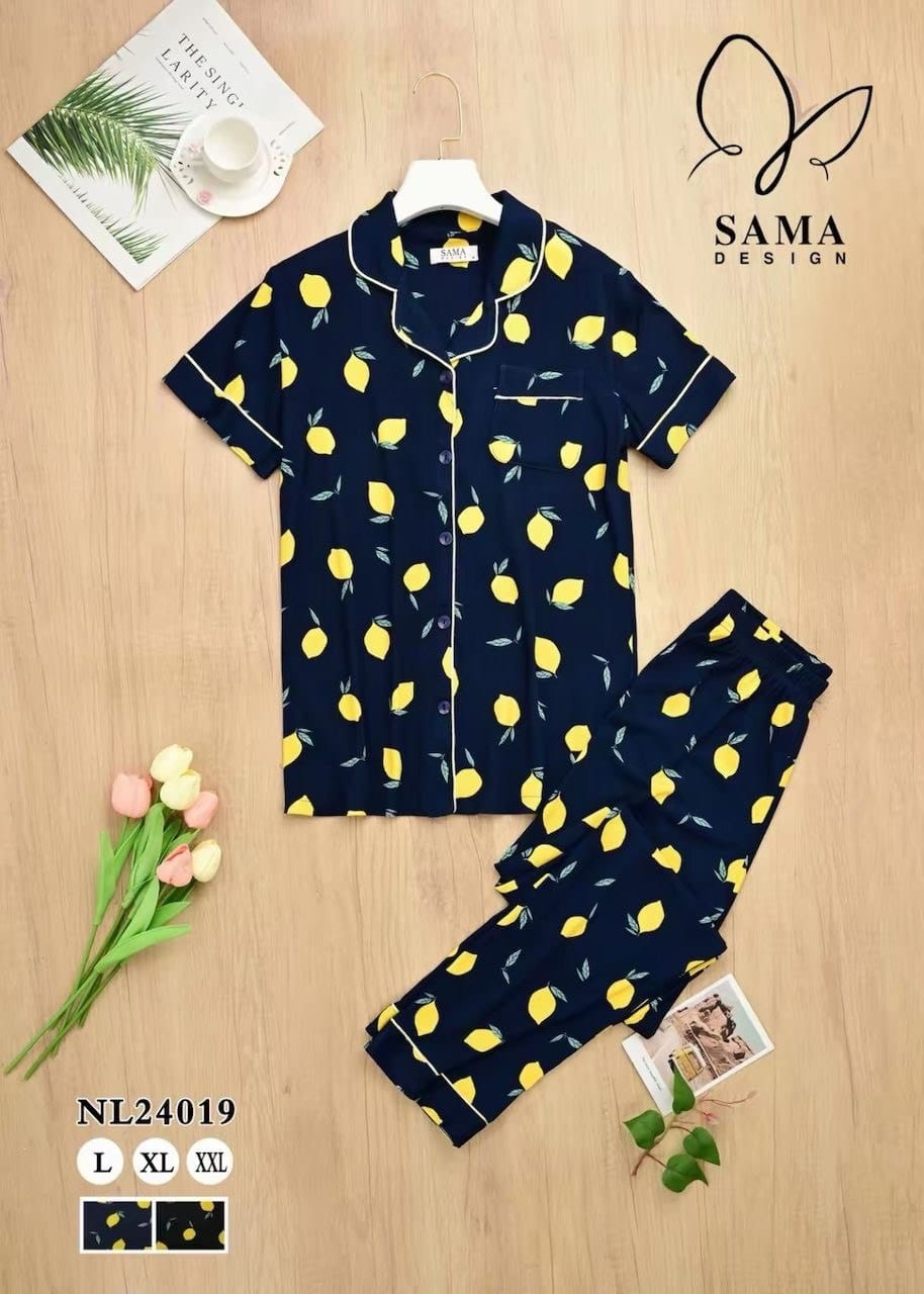 Ensemble pyjama femme boutonné – Chemise manches courtes & Pantalon imprimé