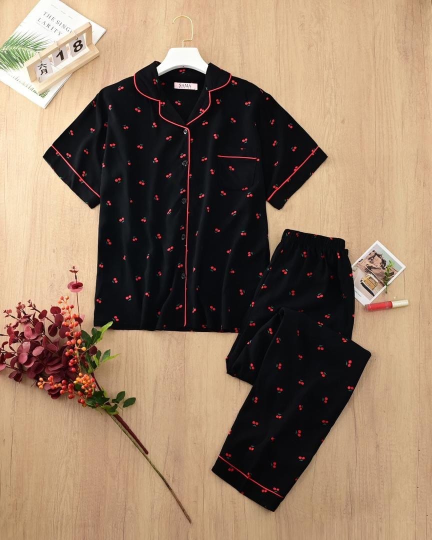 Ensemble pyjama femme boutonné – Chemise manches courtes & Pantalon imprimé