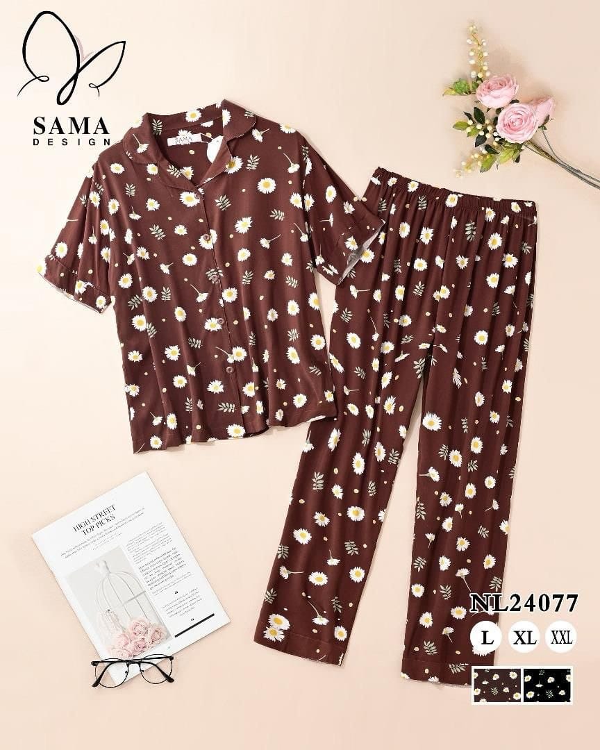 Ensemble pyjama femme boutonné – Chemise manches courtes & Pantalon imprimé