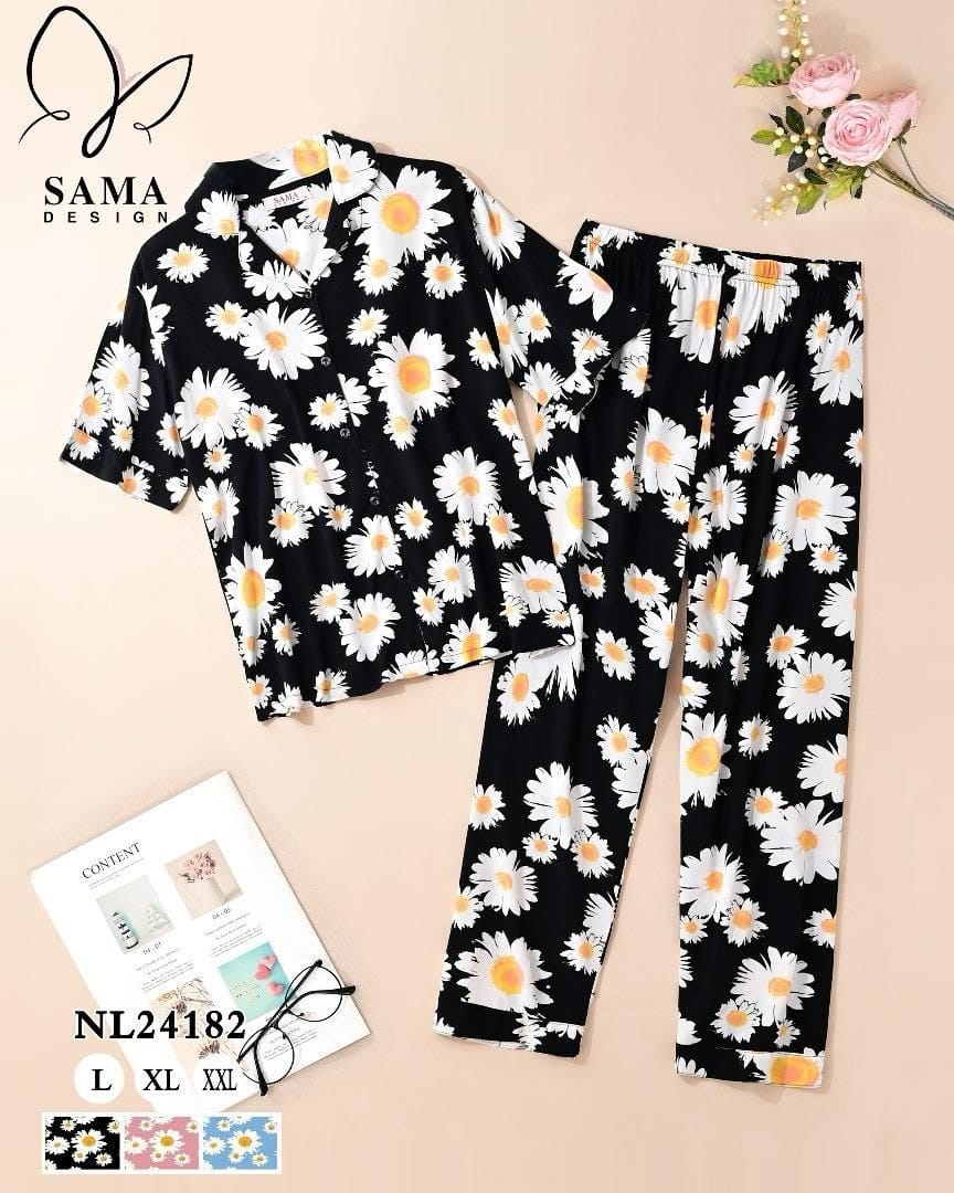 Ensemble pyjama femme boutonné – Chemise manches courtes & Pantalon imprimé