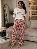 Ensemble pyjama femme 2 pièces – T-shirt imprimé & Pantalon fluide