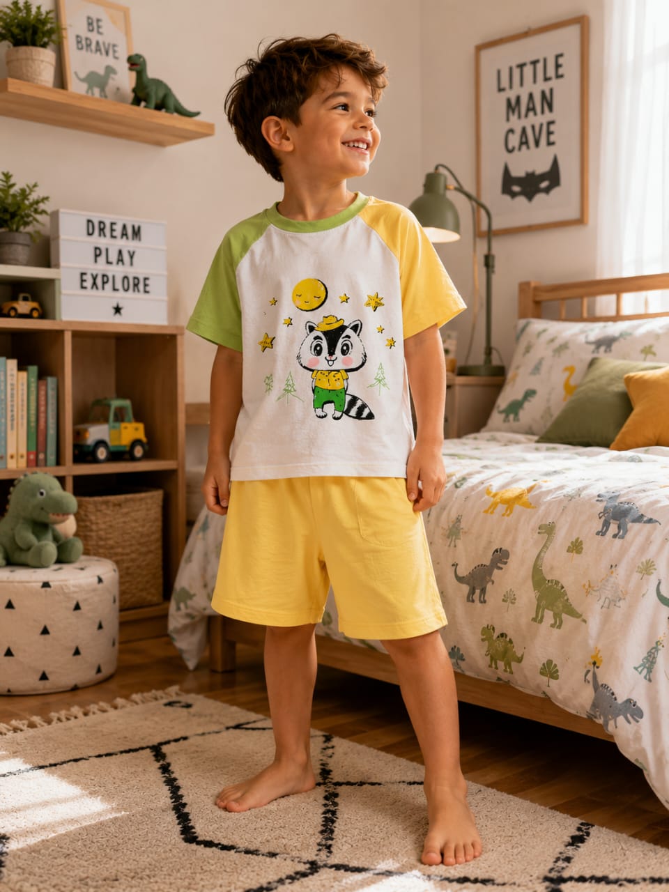 Pyjama enfant en coton – Ensemble t-shirt et short imprimé (4 modèles)