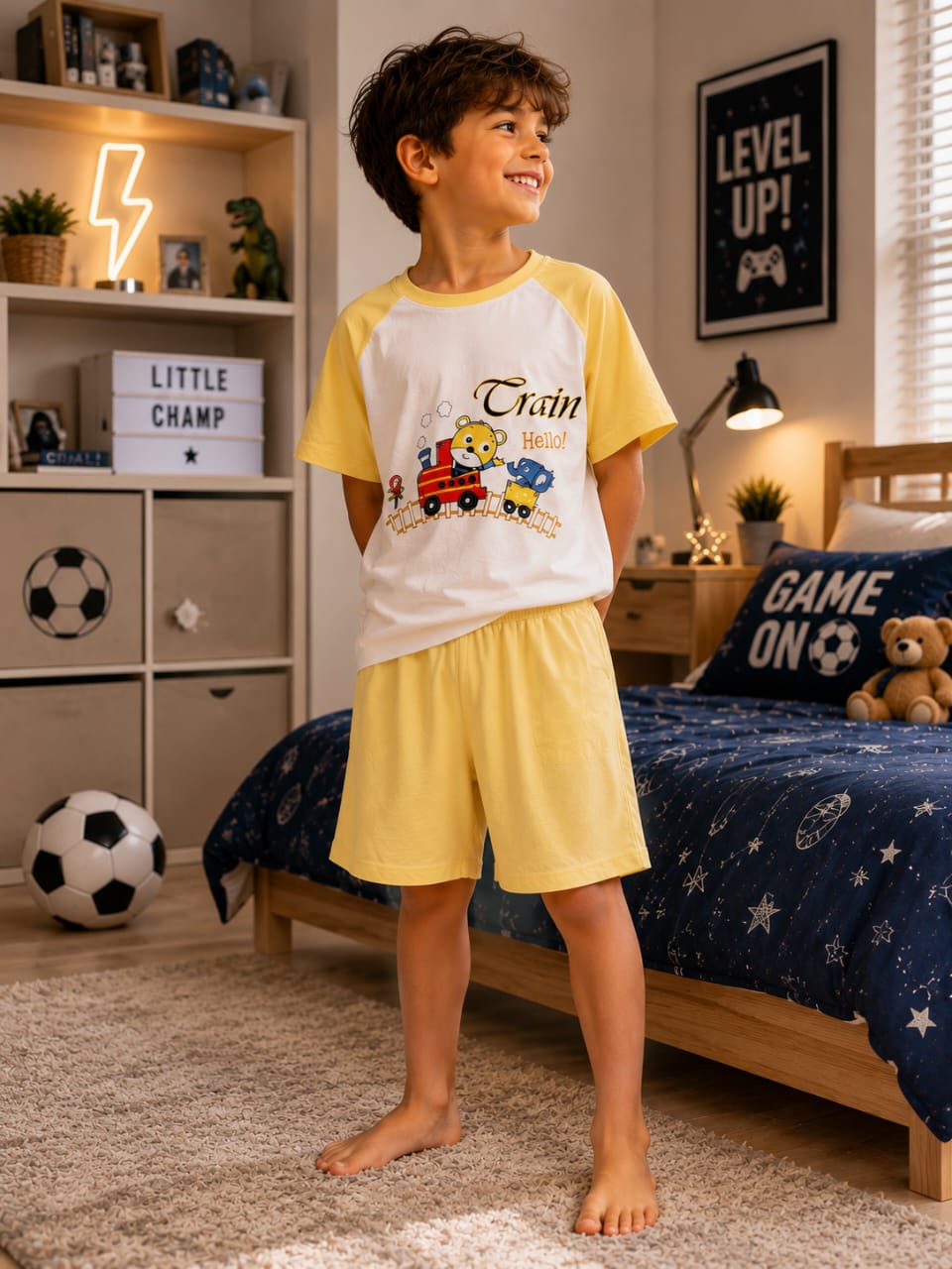 Pyjama enfant en coton – Ensemble t-shirt et short imprimé (4 modèles)