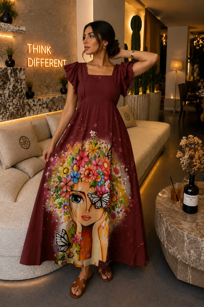 Robe longue femme imprimé artistique – Élégance florale et style bohème