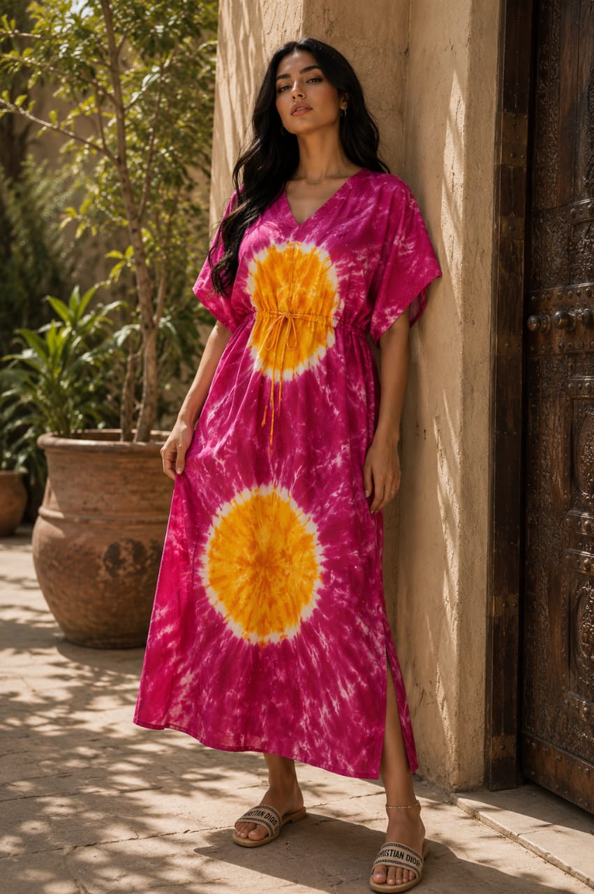 Robe longue Tie & Dye femme – Robe bohème à taille ajustable