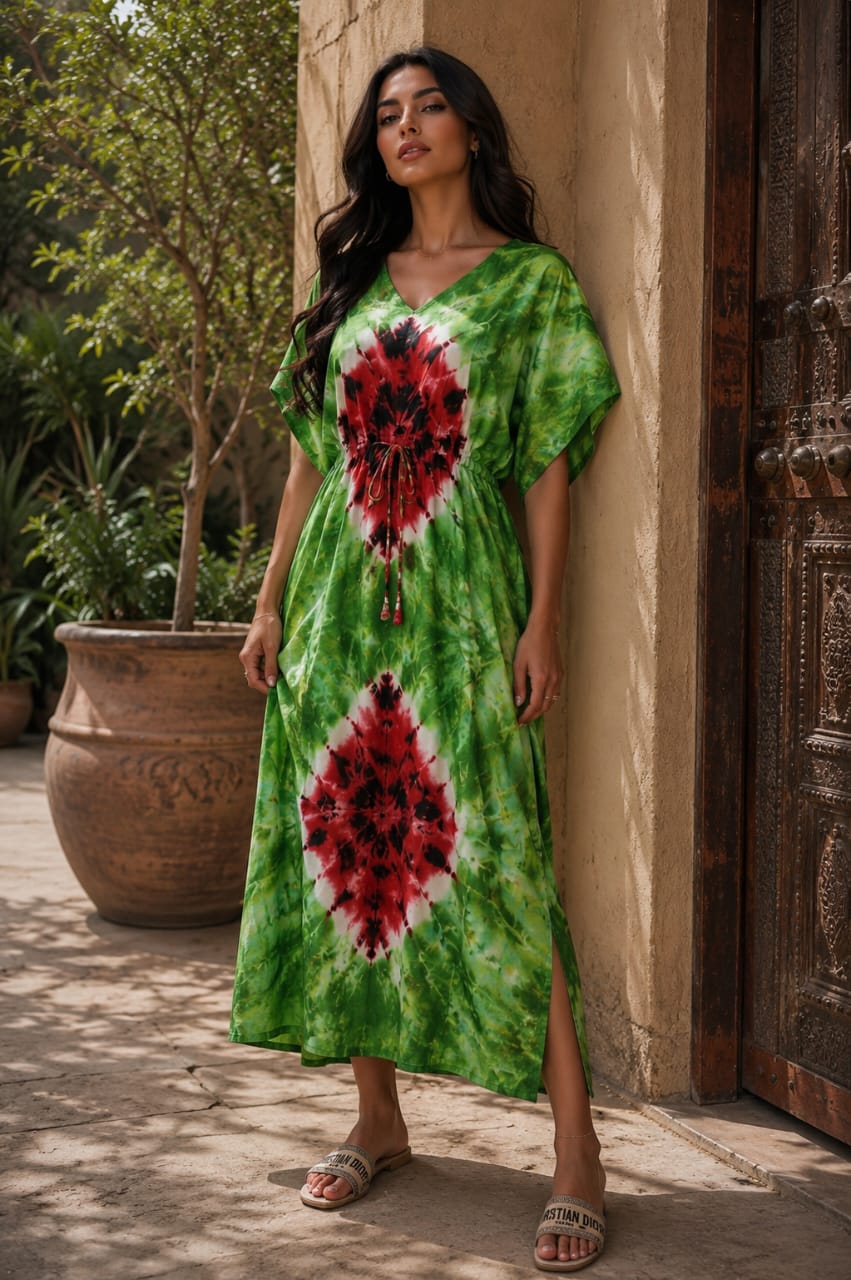 Robe longue Tie & Dye femme – Robe bohème à taille ajustable