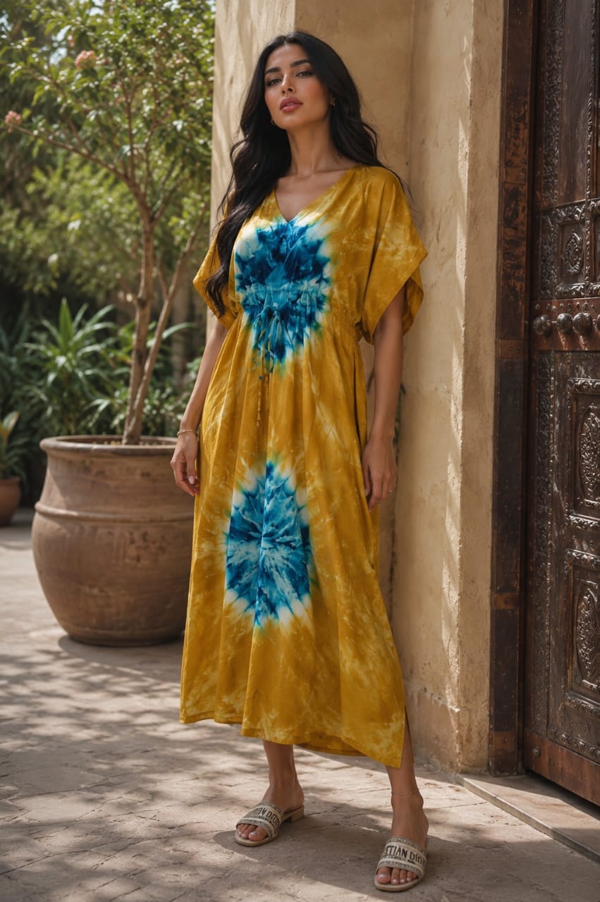 Robe longue Tie & Dye femme – Robe bohème à taille ajustable