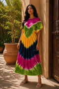 Robe longue Tie & Dye femme – Robe bohème fluide à taille ajustable