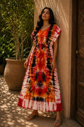 Robe longue Tie & Dye femme – Robe bohème fluide à taille ajustable
