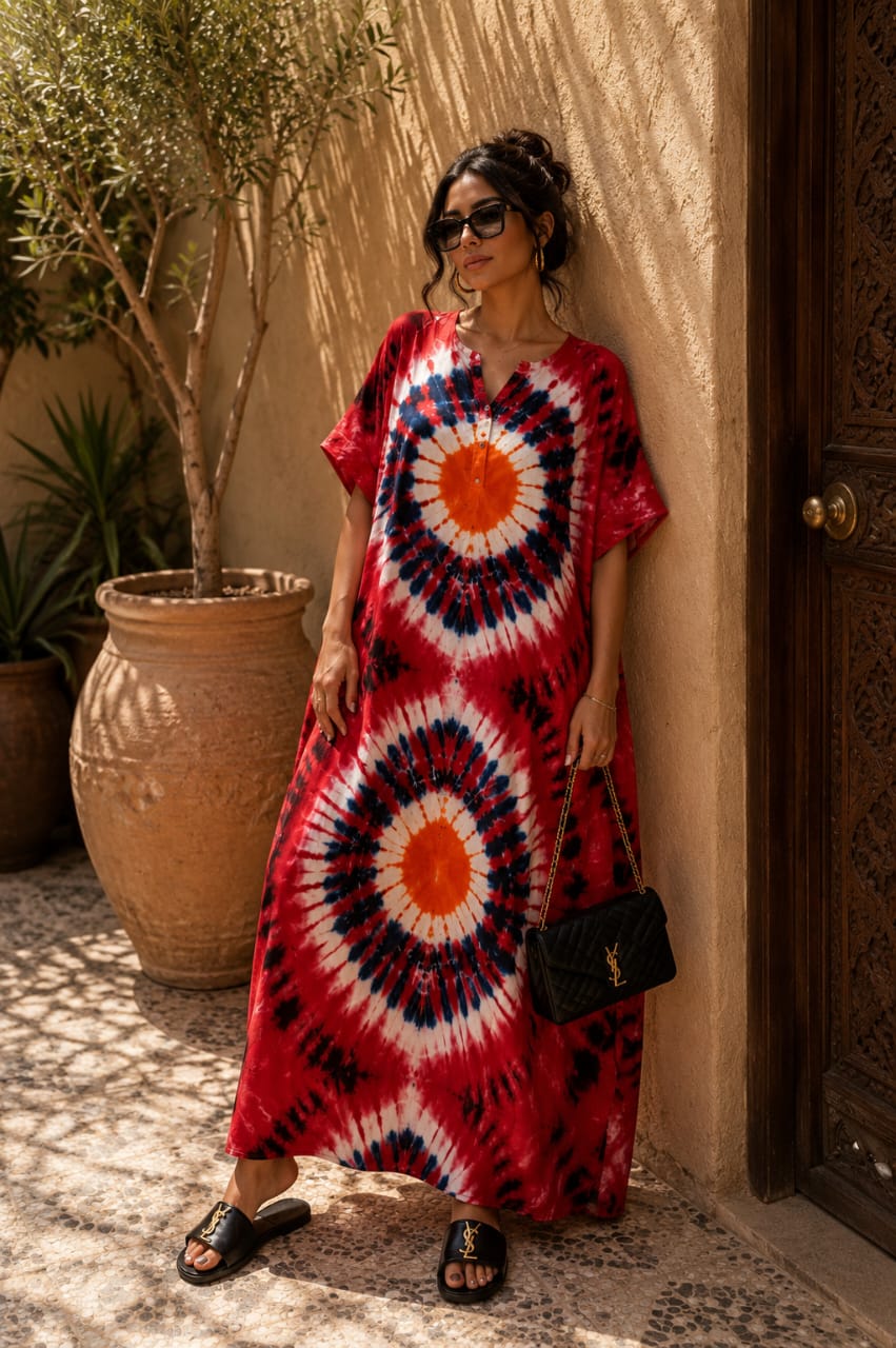 Robe longue Tie & Dye – Caftan fluide femme style bohème