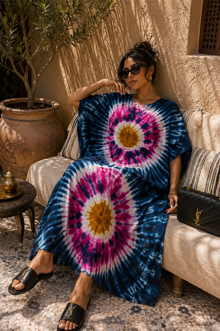 Robe longue Tie & Dye – Caftan fluide femme style bohème