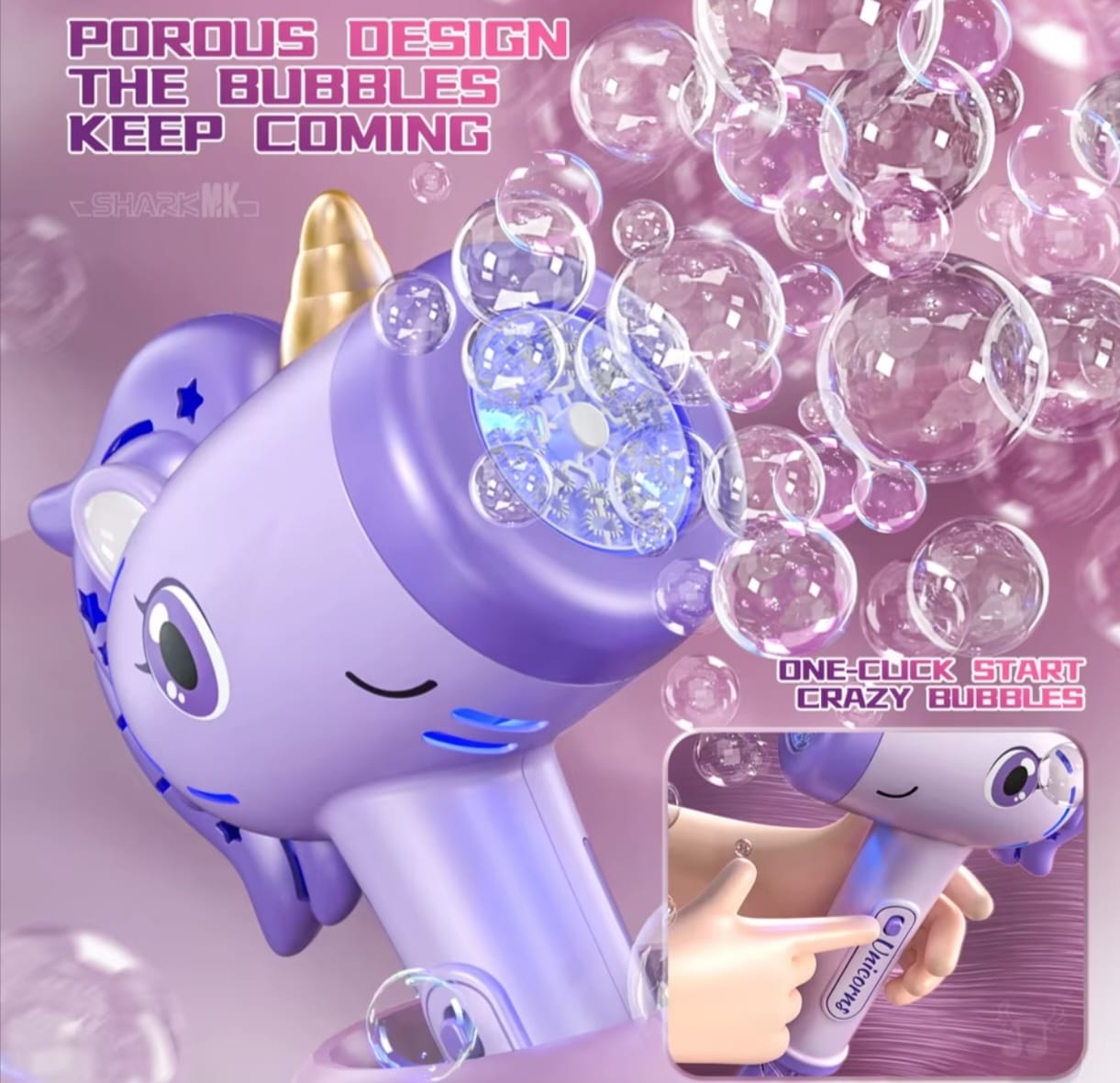 Pistolet à Bulles Licorne LED – Machine à Bulles Automatique pour Enfants