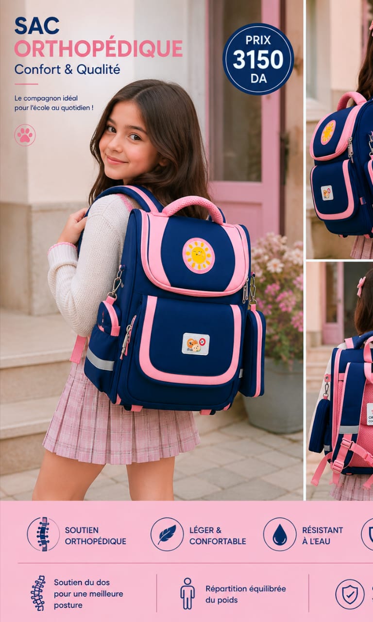 Sac à Dos Scolaire Orthopédique Enfant – Grand Format avec Trousse Assortie