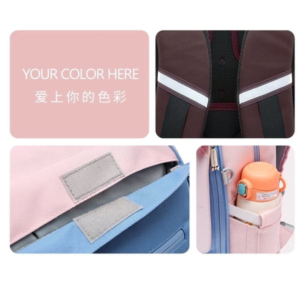 Sac à Dos Scolaire Orthopédique Chat – Rose & Bleu avec Nœud