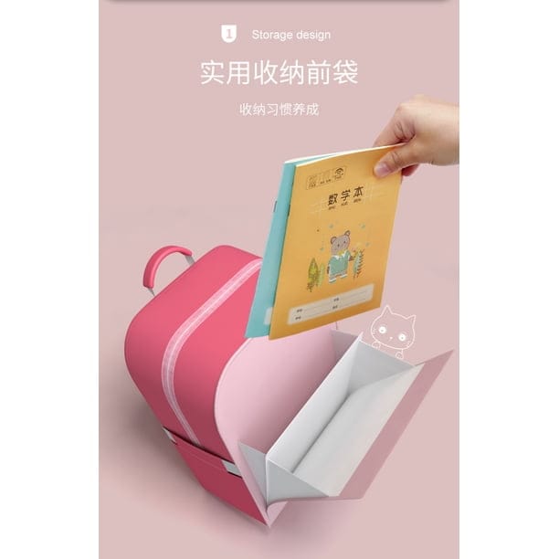 Sac à Dos Scolaire Orthopédique Chat – Rose & Bleu avec Nœud