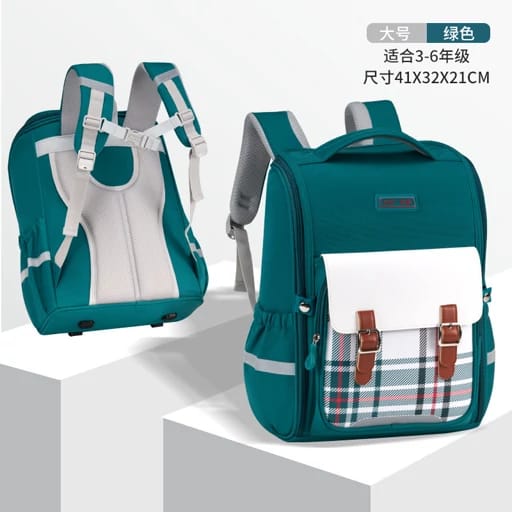 Sac à Dos Scolaire Orthopédique à Carreaux – Grande Capacité