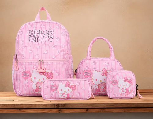 Ensemble de Sacs Scolaires Hello Kitty 4 Pièces – Sac à Dos, Sac Repas, Trousse & Pochette