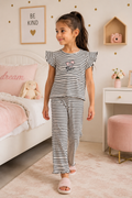 Ensemble Fille Côtelé – T-shirt à Volants & Pantalon Évasé